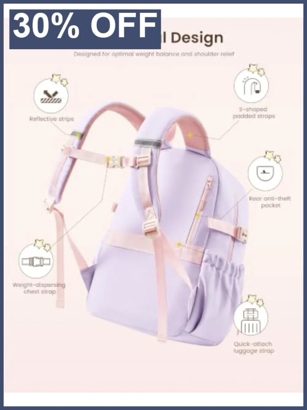 Girls School Backpack with Cartoon Charms & Pins, Water Resistant, Fits 15.6
